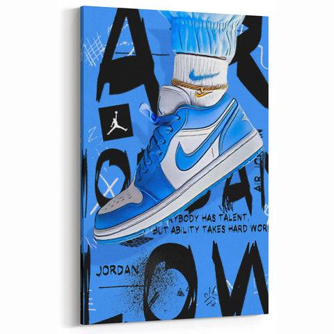 Air Jordan Pop Art Wall Art - Bold Blue Sneaker Canvas Print