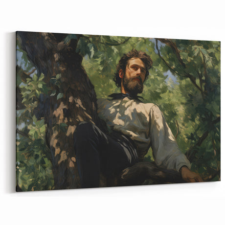 Vintage Portrait Art | Man in Tree with Sunlit Leaves