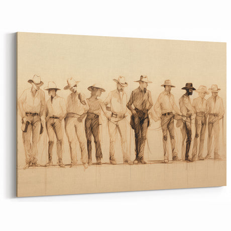 Vintage Portrait Art | Western Cowboys Sketch in Sepia Tone
