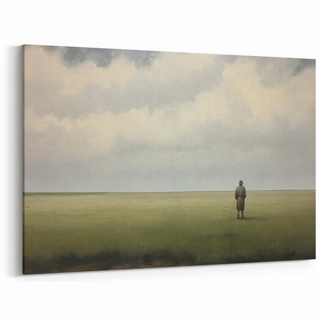 Vintage Portrait Art | Man in Vast Field Under Cloudy Sky