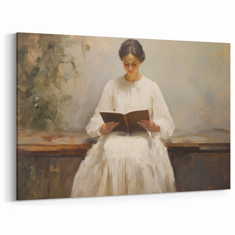 Vintage Portrait Art | Woman Reading on Rustic Bench