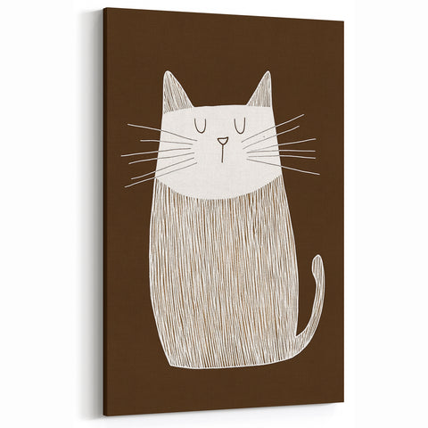Children's Wall Decor – Minimalist Cat Line Art for Kids' Rooms