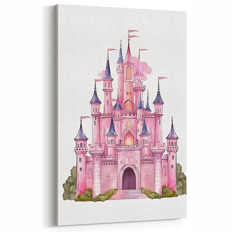 Girls Bedroom Art – Enchanted Pink Castle Illustration for Kids