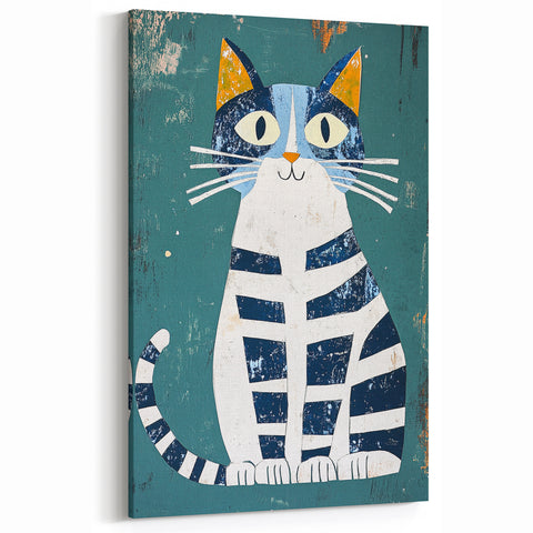 Children's Wall Decor – Quirky Blue Cat Illustration for Kids