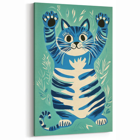 Playroom Wall Art – Fun Blue Cat Illustration for Kids' Decor