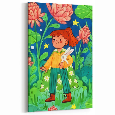 Adventure Girl & Bunny Girls Room Wall Art – Kids Room Art Print
