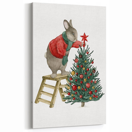 Adorable Christmas Bunny Girls Room Wall Art - Kids Holiday Decor