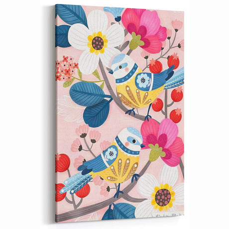Charming Birds & Flowers Girls Room Wall Art - Kids Nature Decor