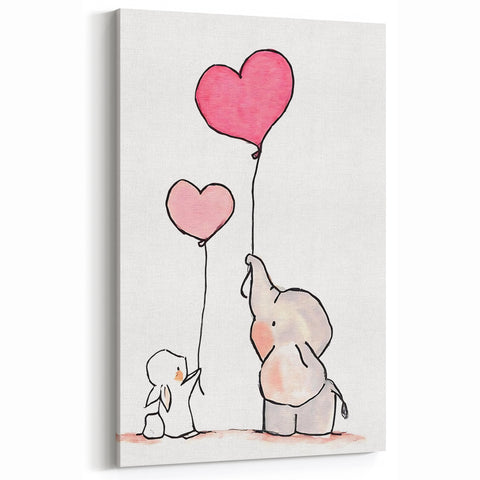 Cute Elephant & Bunny Girls Room Wall Art - Nursery Balloon Decor