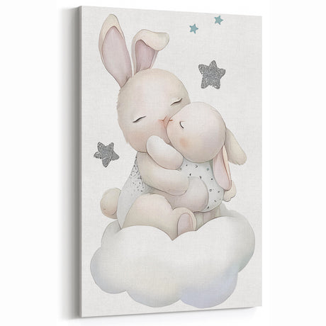 Sleeping Bunny & Baby Girls Room Wall Art - Nursery Cloud Decor