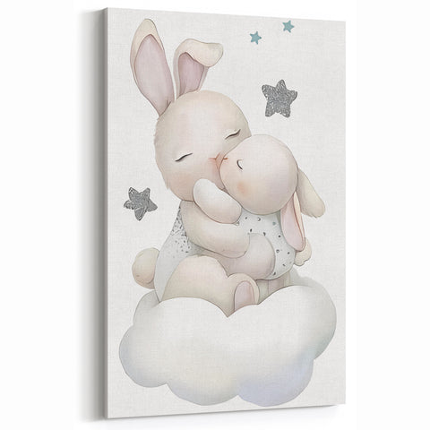 Sleeping Bunny & Baby Girls Room Wall Art - Nursery Cloud Decor
