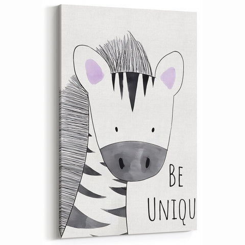 Kids Room Art Prints - Be Unique Zebra Wall Art for Girls' Bedrooms