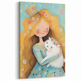 Girls Bedroom Art - Princess & Fluffy Pet Wall Decor for Kids