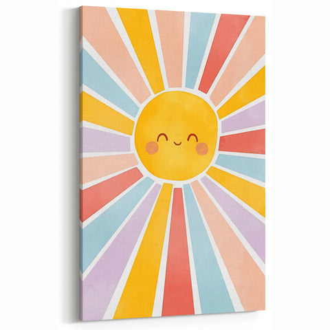 Playroom Wall Art - Cheerful Sunburst Kids Room Decor for Girls