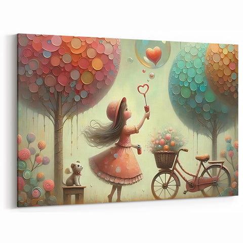 Whimsical Girl and Bubbles Wall Art - Dreamy Nursery Print