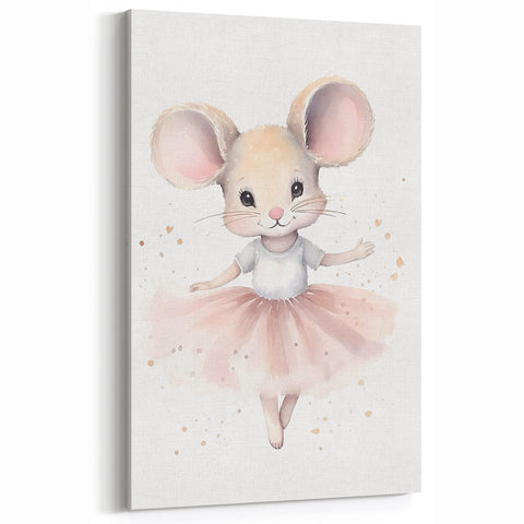 Ballerina Mouse Girls Room Wall Art - Soft Pastel Nursery Print