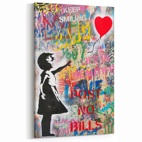 Urban Pop Art Wall Art - Balloon Girl Canvas with Multicolor