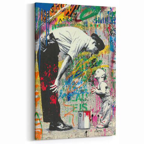 Modern Pop Art Wall Art – Colorful Father and Son Canvas