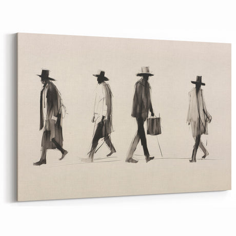 Vintage Portrait Art – Retro Walkers Sketch Canvas Print