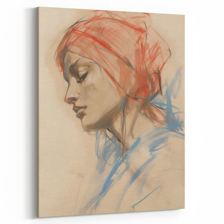 Vintage Portrait Art – Abstract Lady in Red and Blue Canvas Print