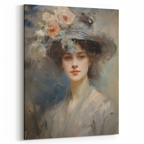 Vintage Portrait Art – Lady with Floral Hat Canvas Print