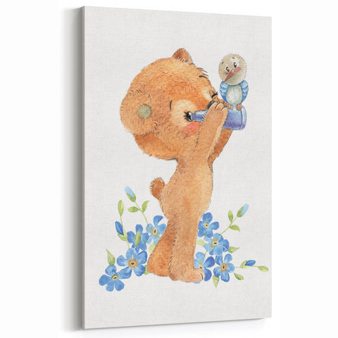 Curious Bear Nursery Wall Art - Framed Kids Room Decor