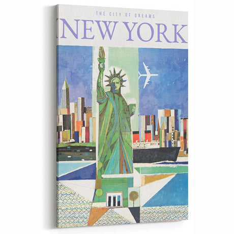 Vintage New York Travel Poster | Statue of Liberty & Cityscape Art