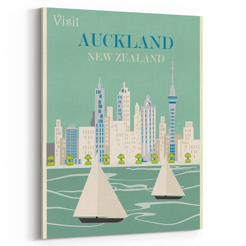 Auckland Retro Travel Poster | Vintage Cityscape Sailing Print