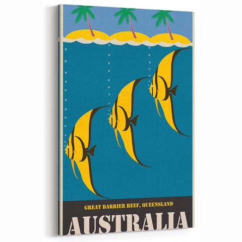 Great Barrier Reef Retro Travel Poster | Queensland Marine Life Art