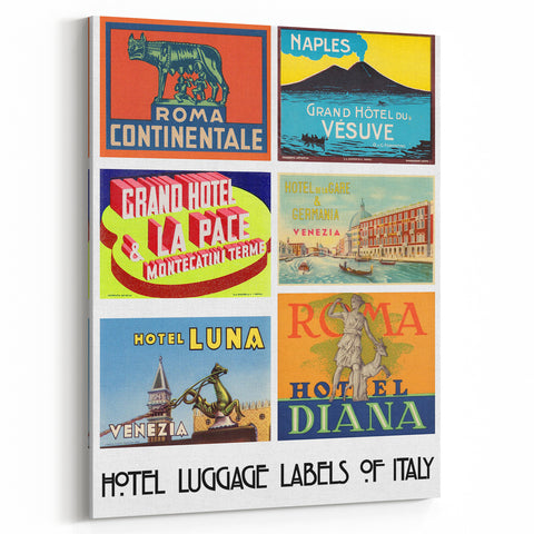 Vintage Hotel Luggage Labels of Italy Poster - Retro Travel Art