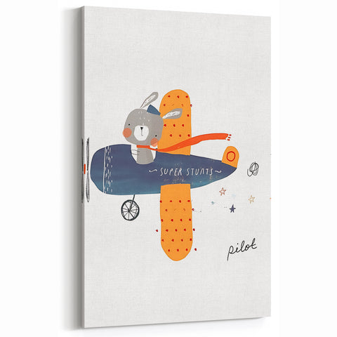 Bunny Pilot Nursery Wall Art – Kids Room & Baby Aviation Decor