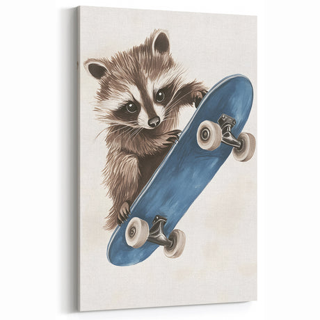 Acrylic Nursery Art – Raccoon Skateboard Kids Room Wall Print