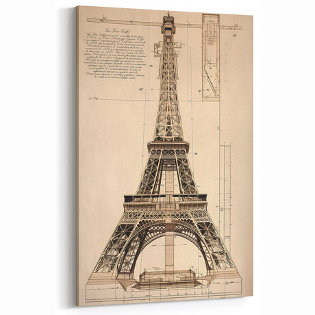 Vintage Eiffel Tower Architectural Wall Art – Historic Building Print