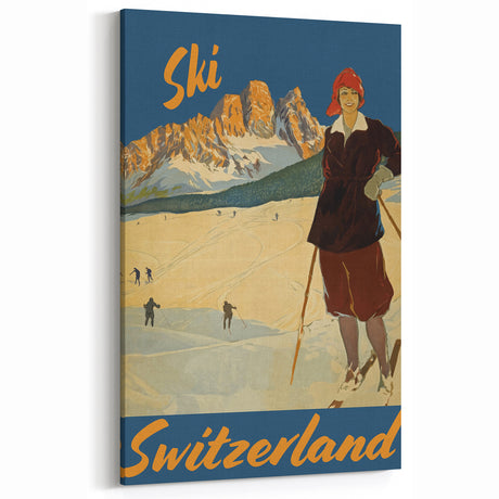 Vintage Switzerland Ski Poster - Skiing in the Alps Art Print
