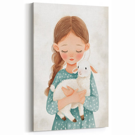 Loving Girl & Lamb Nursery Wall Art - Baby Room & Kids Decor