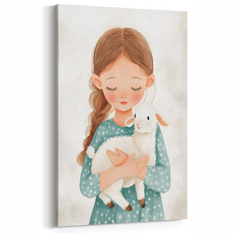 Loving Girl & Lamb Nursery Wall Art - Baby Room & Kids Decor