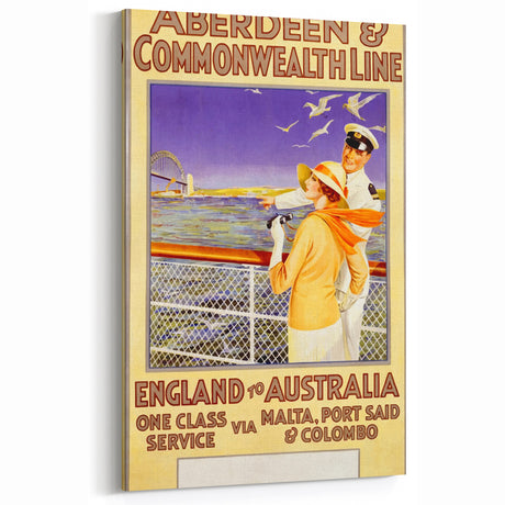 Retro Travel Poster - England to Australia via Malta, Port Said