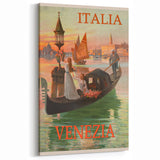 Retro Venice Italy Travel Poster - Gondola in Venice Canal Wall Art