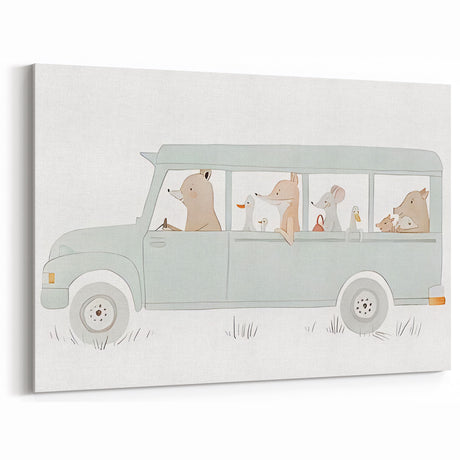 Whimsical Animal Car Ride Nursery Wall Art - Kids Room Prints