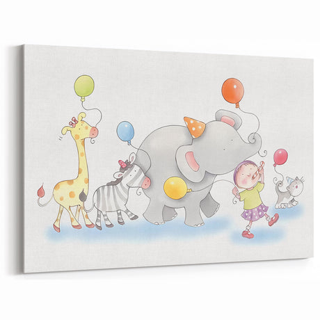 Cheerful Animal Parade Nursery Wall Art - Kids Room Prints