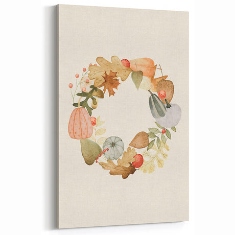 Watercolor Fall Wreath Wall Art - Autumn Canvas Art for Cozy Decor
