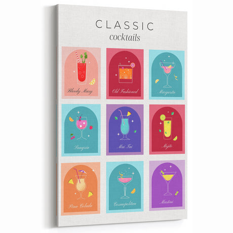 Classic Cocktails - Colorful Bar Wall Art for Kitchen or Lounge