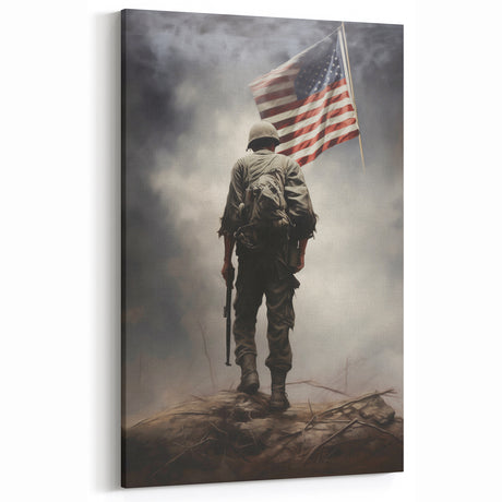 Soldier & American Flag - Patriotic Wall Art