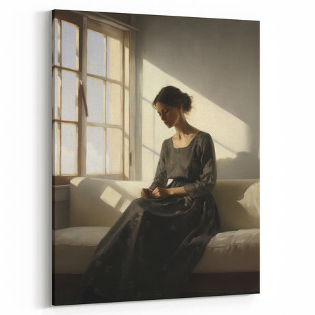 Vintage Portrait Art – Elegant Woman in Sunlit Window Wall Print