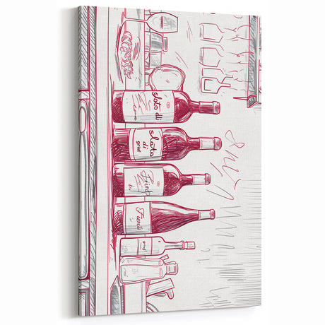 Wine Bottles Sketch - Elegant Wine Wall Art for Bar Decor