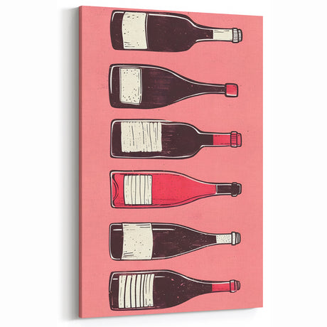 Vintage Wine Bottles Wall Art - Wine Art Decor for Bars and Kitchens