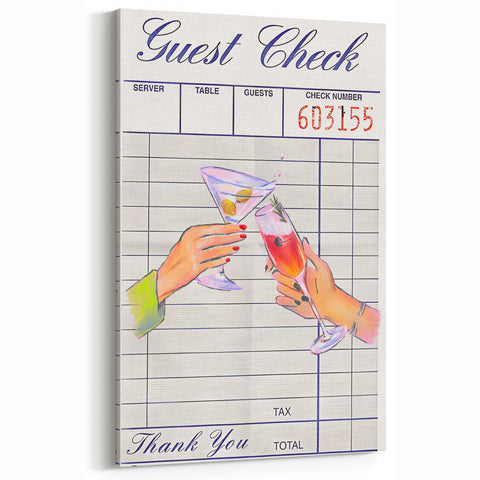 Cheers Guest Check Cocktail Art - Bar Wall Art for Lounge & Kitchen