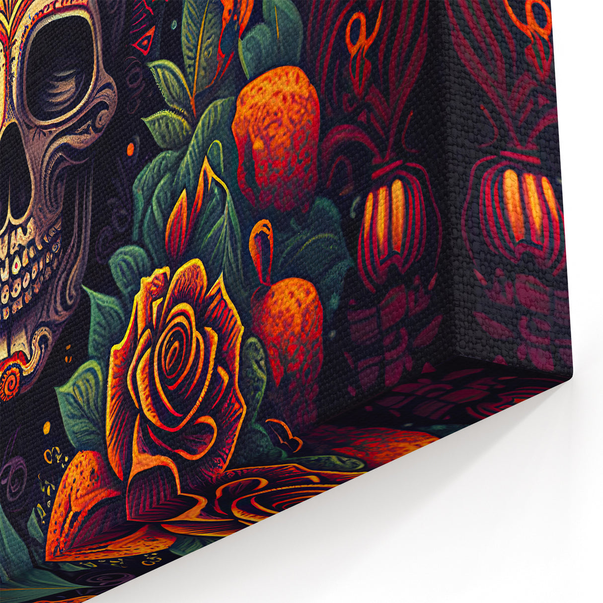 Floral Sugar Skull Tribute – Día de los Muertos Canvas Art