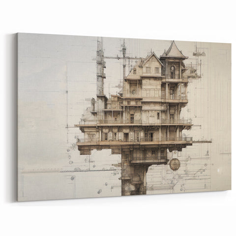 Architectural Wall Art - Vintage Mansion Illustration