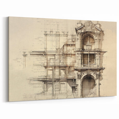Architectural Wall Art - Vintage Facade Illustration